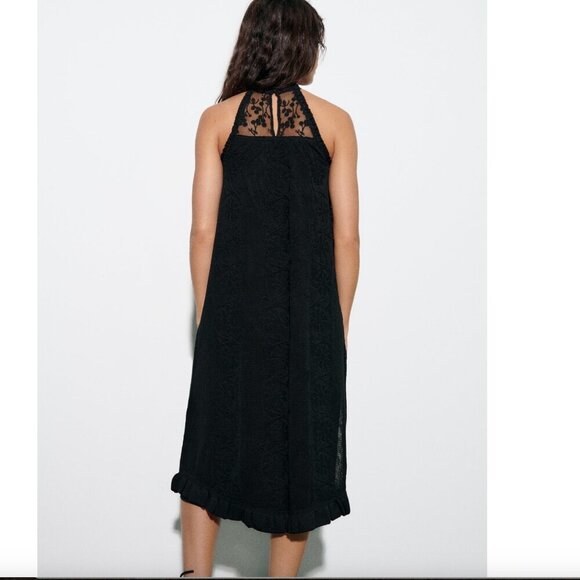 Zara Mixed Knit Cotton Blend Sleeveless Midi Dress NWT Black Size Small - Picture 5 of 12